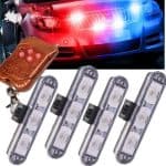 Set 4 lumini stroboscop rosu albastru grila, telecomanda, 7 functii, 12V