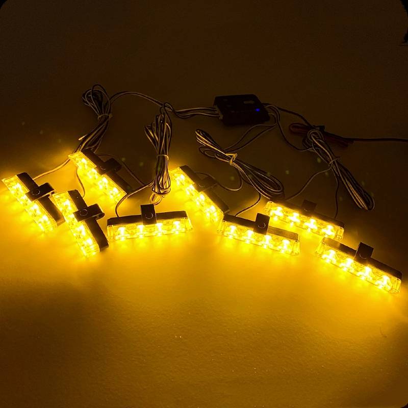 Set 8 lumini stroboscop galbene grila telecomanda 7 functii 12V 55