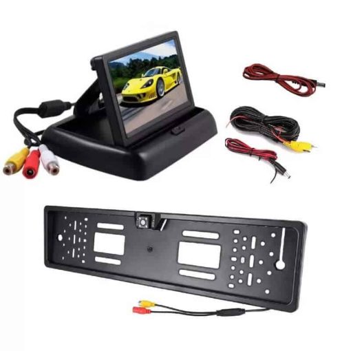 kit 2 in 1 suport numar inmatriculare cu camera marsarier si monitor pliabil 01