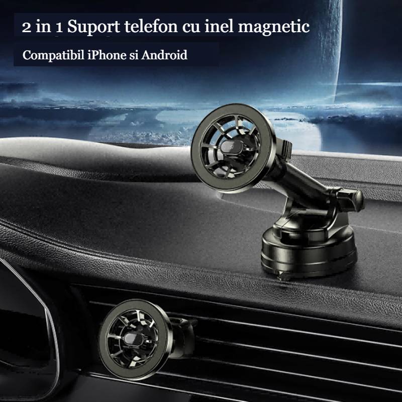 Suport telefon auto magnetic, 2 in 1 grila ventilatie si parbriz, C158 04