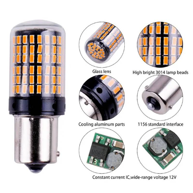 Set 2 becuri led P21W lumina galbena BG144, 6500k, BA15S 11