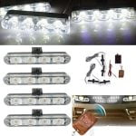 Set 4 lumini stroboscop albe grila, telecomanda, 7 functii, 12V