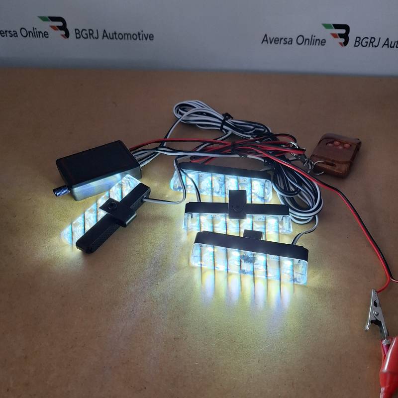 Set 4 lumini stroboscop albe grila telecomanda 7 functii 12V 08