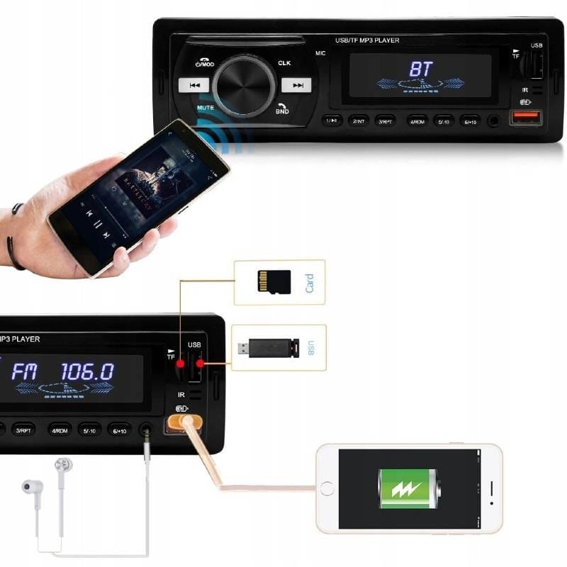 Mp3 player auto RGB cu bluetooth, 2 x USB, AUX, casetofon auto, microSD, Radio, 4x60W 09