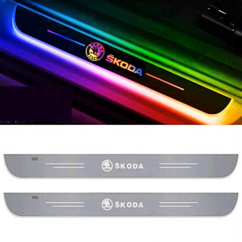 Set 2 protectie praguri auto iluminate Skoda, multicolor, dinamice 01