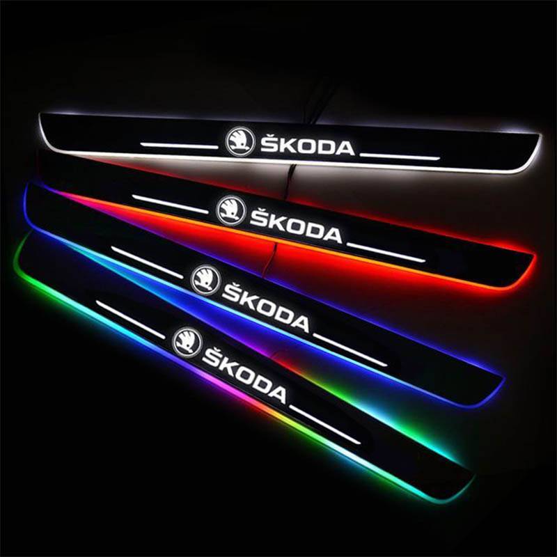 Set 2 protectie praguri auto iluminate Skoda, multicolor, dinamice 02