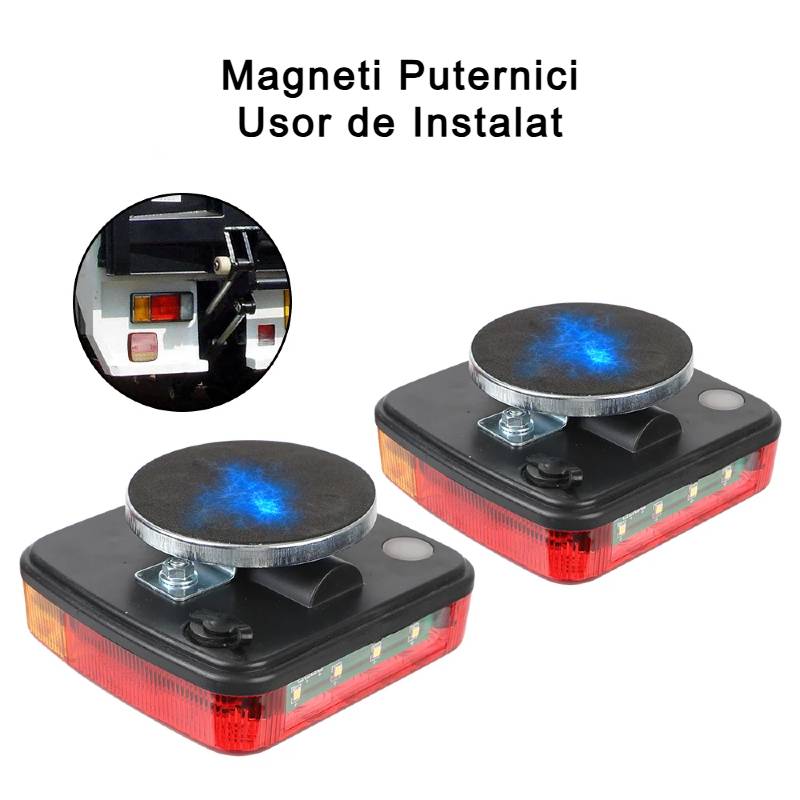 Set 2 stopuri magnetice wireless pentru remorca, fără fir, 12V–24V, mufă 7 pini, 506B 07
