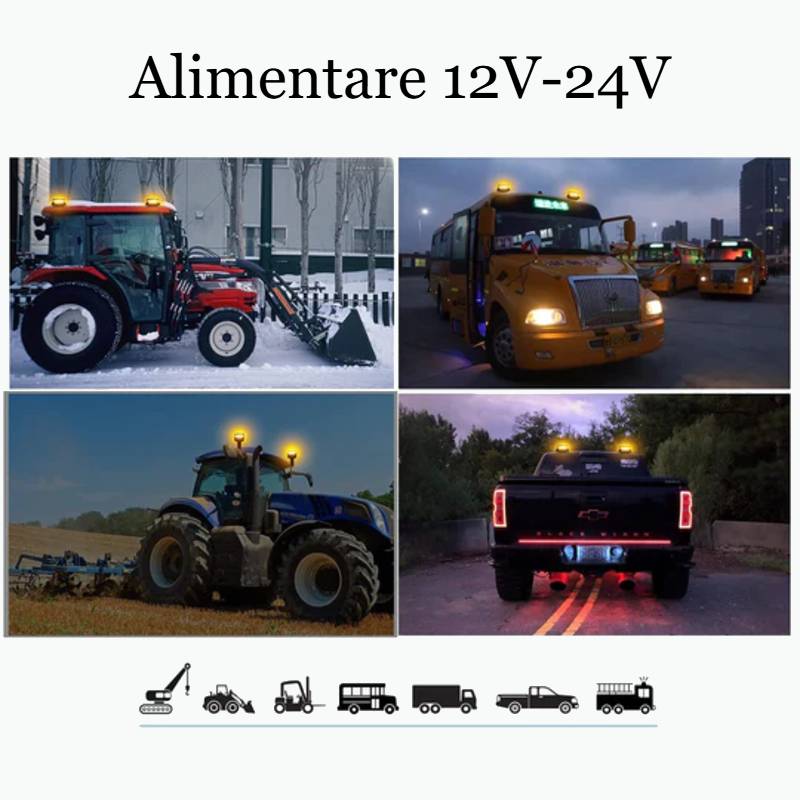 Girofar auto led slim 301Y cu picior, 12V–24V, R10, R65 07