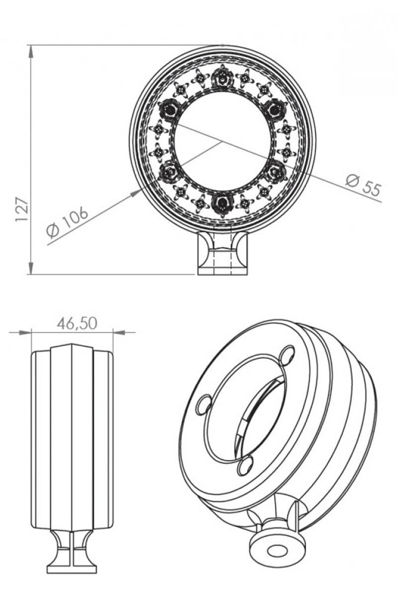 Set 2 lampi gabarit oglinda R797, led rosu si galben 12V-24V, rotunde 12