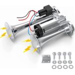 Claxon auto S1020 cu 2 goarne cromate și compresor integrat, 12V