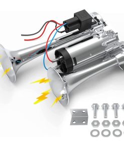 Claxon auto S1020 cu 2 goarne cromate și compresor integrat, 12V 00